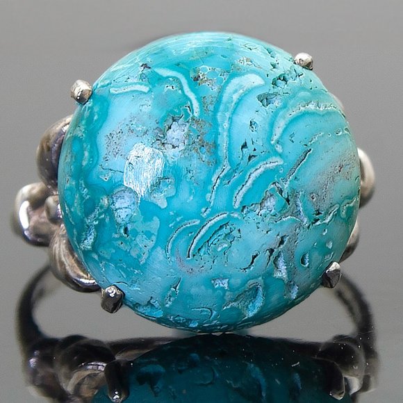 Vintage Sterling Silver Ring with Natural Chrysocolla Stone, Custom Made Ring - Picture 3 of 7